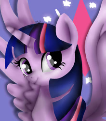 Size: 1024x1161 | Tagged: safe, artist:selfie1991, derpibooru import, twilight sparkle, twilight sparkle (alicorn), alicorn, bust, female, mare, smiling, solo, spread wings, wings