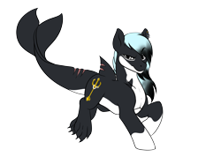 Size: 3300x2344 | Tagged: safe, artist:theecchiqueen, oc, oc only, oc:mako, earth pony, hybrid, orca pony, original species, ear piercing, gift art, looking at you, male, piercing, raised hoof, simple background, solo, stallion, transparent background