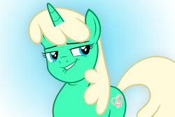 Size: 3000x2000 | Tagged: safe, artist:spottedlions, oc, oc only, oc:sweet song, pony, unicorn, double chin, female, gradient background, lip bite, mare, smiling, solo