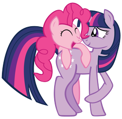 Size: 2247x2203 | Tagged: safe, artist:kirotalon, derpibooru import, pinkie pie, twilight sparkle, earth pony, pony, unicorn, eyes closed, female, lesbian, mare, shipping, simple background, smiling, transparent background, twinkie