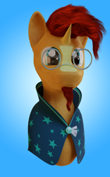 Size: 2000x3200 | Tagged: safe, artist:foxidro, derpibooru import, sunburst, pony, unicorn, 3d, blender, bust, cape, clothes, eyewear, glasses, male, portrait, simple background, solo, stallion