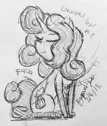 Size: 2237x2641 | Tagged: safe, artist:floofyfoxcomics, derpibooru import, oc, oc:autumn science, pony, unicorn, female, mare, monochrome, sitting, solo, traditional art