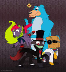 Size: 3412x3743 | Tagged: safe, artist:foxbeast, pony, unicorn, 505, black hat (villainous), crossover, demencia, dr. flug, paper bag, ponified, villainous