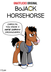 Size: 1024x1448 | Tagged: safe, artist:pony-berserker, derpibooru import, earth pony, pony, bojack horseman, censored vulgarity, crossover, department of redundancy department, grawlixes, male, netflix, parody, ponified, speech bubble, stallion, unshorn fetlocks