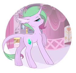 Size: 1657x1608 | Tagged: safe, artist:doekitty, oc, oc only, oc:flaming emerald, dracony, hybrid, pony, carousel boutique, female, interspecies offspring, leonine tail, looking at you, mare, next generation, offspring, parent:rarity, parent:spike, parents:sparity, smiling, solo