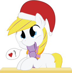 Size: 2000x2023 | Tagged: safe, artist:mintysketch, earth pony, pony, bow, clothes, hat, male, minty's christmas ponies, santa hat, scarf, solo, speech bubble