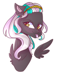 Size: 1742x1990 | Tagged: safe, artist:emily-826, oc, oc only, oc:wendy mcwonder, pegasus, pony, bust, female, floating wings, mare, portrait, simple background, solo, tongue out, transparent background