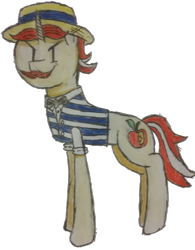 Size: 1304x1668 | Tagged: safe, artist:antique1899, derpibooru import, flam, pony, unicorn, clothes, looking at you, male, simple background, solo, stallion, traditional art, transparent background, villains of equestria collab