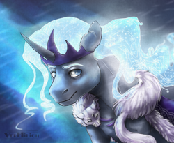 Size: 1100x900 | Tagged: safe, derpibooru import, oc, oc:northern lights, unicorn, bust, commission, crown, jewelry, male, regalia, solo