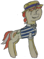 Size: 1265x1720 | Tagged: safe, artist:antique1899, derpibooru import, flim, pony, unicorn, clothes, gold tooth, looking at you, male, simple background, smiling, solo, stallion, traditional art, transparent background, villains of equestria collab