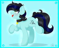 Size: 6082x5000 | Tagged: safe, artist:bl--blacklight, oc, oc only, oc:crazy funny, earth pony, pony, absurd resolution, collar, female, mare, raised hoof, raised leg, solo