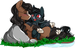 Size: 421x270 | Tagged: safe, artist:xwhitedreamsx, derpibooru import, oc, oc only, oc:pandie, oc:walter nutt, earth pony, pegasus, pony, death by coffee, dewclaw, female, gift art, kissing, male, mare, oc x oc, pixel art, shipping, simple background, smiling, straight, transparent background