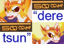 Size: 700x484 | Tagged: safe, edit, edited screencap, editor:watermelon changeling, screencap, daybreaker, alicorn, pony, a royal problem, 200% mad, caption, expand dong, exploitable meme, frown, image macro, meme, open mouth, smiling, solo, tsundere