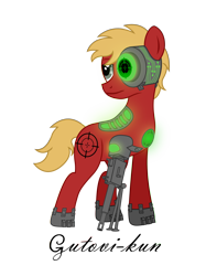 Size: 2000x2667 | Tagged: safe, artist:gutovi, oc, oc only, oc:quick shot, cyborg, pony, gun, male, missing eye, missing limb, simple background, solo, stallion, transparent background, weapon