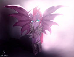 Size: 1680x1300 | Tagged: safe, artist:zidanemina, derpibooru import, tempest shadow, pony, anime crossover, armor, crossover, eye scar, female, mare, saint seiya, scar, smiling, solo, surplice, surplice armor, wings, wyvern