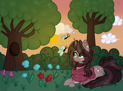 Size: 1550x1150 | Tagged: safe, artist:ayoarts, oc, oc only, pony, unicorn, digital art, flower, garden, solo, tree