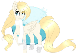 Size: 900x629 | Tagged: safe, artist:ayoarts, oc, oc only, oc:snowy, pegasus, pony, blue eyes, braid, cold, digital art, fullbody, snow, solo, white, winter, yellow mane