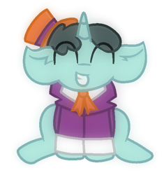 Size: 540x575 | Tagged: safe, artist:thefanficfanpony, pony, unicorn, claude, cute, grin, male, simple background, sitting, smiling, solo, stallion, transparent background, willy wonka