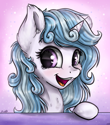 Size: 2677x3024 | Tagged: safe, artist:gaelledragons, oc, oc only, oc:melodia, pony, unicorn, commission, cute, female, looking at you, mare, open mouth, smiling, solo