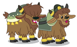 Size: 5000x3040 | Tagged: safe, artist:dragonchaser123, derpibooru import, yak, the hearth's warming club, spoiler:s08, absurd resolution, calf, cloven hooves, duo, horn ring, open mouth, siblings, simple background, solo, transparent background, unnamed yak, vector, yak calf