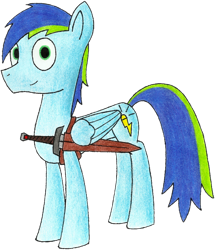 Size: 912x1060 | Tagged: safe, artist:yenchey, oc, oc only, oc:morning blast, pegasus, pony, 2017 community collab, derpibooru community collaboration, simple background, solo, sword, transparent background, weapon