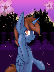 Size: 1024x1365 | Tagged: safe, artist:chromadraws, oc, oc only, oc:headlong flight, blushing, commission, flower, solo