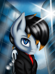 Size: 2246x3000 | Tagged: safe, artist:qbellas, derpibooru import, oc, bat pony, pony, clothes, commission, necktie, solo