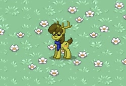 Size: 1391x954 | Tagged: safe, artist:spyrosparx, oc, oc only, oc:amber berry, pony, antlers, clothes, flower, grass, pony town, scarf