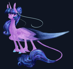 Size: 2500x2366 | Tagged: safe, artist:australian-senior, twilight sparkle, twilight sparkle (alicorn), oc, oc:twilight invictus, alicorn, classical unicorn, pony, unicorn, alternate universe, black background, colored hooves, colored wings, colored wingtips, kirindos, leonine tail, simple background, solo, unshorn fetlocks