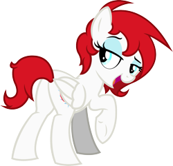 Size: 1581x1521 | Tagged: safe, artist:outlawedtofu, oc, oc only, oc:air raid, pegasus, pony, fallout equestria, bedroom eyes, eyeshadow, looking back, makeup, plot, raised hoof, rule 63, short hair, simple background, solo, transparent background, vector