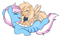 Size: 1023x621 | Tagged: safe, artist:azure-art-wave, derpibooru import, oc, oc:liu, oc:mirta whoowlms, pegasus, pony, clothes, female, male, mare, scarf, simple background, tongue out, transparent background, watermark