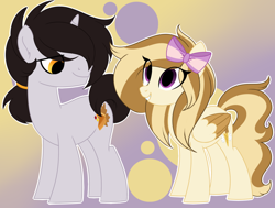 Size: 1024x775 | Tagged: safe, artist:missmele-madness, derpibooru import, oc, oc only, oc:pumpkin spice, oc:vanilla sky, pegasus, pony, unicorn, female, male, mare, stallion