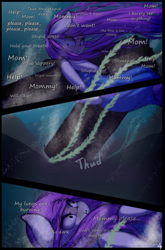Size: 1265x1920 | Tagged: safe, artist:darkestmbongo, oc, oc only, oc:d.d, pony, comic:ddthemaid memories, asphyxiation, clothes, dress, drowning, holding breath, kelp, log, pinpoint eyes, scared, underwater