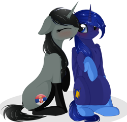 Size: 2316x2231 | Tagged: safe, artist:little-sketches, oc, oc only, oc:wizzy, alicorn, pony, unicorn, blushing, clothes, female, high res, kissing, male, mare, oc x oc, serbia, shipping, simple background, socks, stallion, straight, transparent background