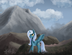 Size: 2805x2158 | Tagged: safe, artist:seven9988, derpibooru import, oc, oc only, oc:fleurbelle, alicorn, pony, alicorn oc, scenery, signature, solo