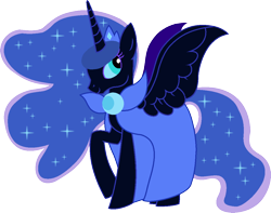 Size: 1164x919 | Tagged: safe, artist:child-of-sun-flowers, nightmare moon, alicorn, pony, asgoluna, asgore dreemurr, nicemare moon, raised hoof, simple background, solo, spread wings, undertale