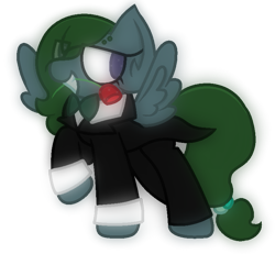 Size: 757x699 | Tagged: safe, artist:thefanficfanpony, oc, oc only, oc:feather bangs, pony, clothes, cuffs (clothes), flower, flower in mouth, mouth hold, raised hoof, rose, rose in mouth, simple background, solo, suit, transparent background