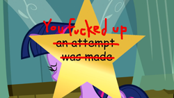 Size: 2560x1440 | Tagged: safe, edit, edited screencap, screencap, twilight sparkle, twilight sparkle (alicorn), alicorn, pony, a flurry of emotions, karma, solo, totally legit recap, vulgar, worst aunt ever, worst pony, you tried