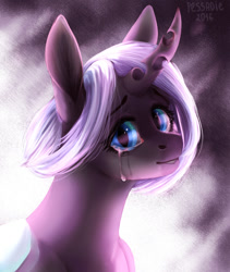 Size: 1024x1216 | Tagged: safe, artist:pessadie, oc, oc only, pony, unicorn, changeling horn, crying, solo