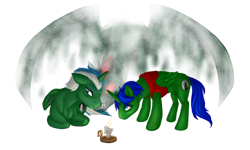 Size: 1024x613 | Tagged: safe, artist:shittyadopts, derpibooru import, oc, oc only, oc:nessonth, oc:prince lightning chaser, oc:rima the dark pony, candle, not an alicorn, pony form, shadow, simple background, transparent background