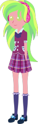 Size: 970x3105 | Tagged: safe, artist:kingdark0001, derpibooru import, lemon zest, equestria girls, friendship games, clothes, cute, female, headphones, pleated skirt, pointy people, school uniform, shoes, simple background, skirt, socks, solo, transparent background