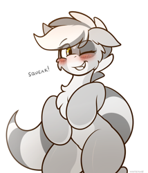 Size: 3000x3500 | Tagged: safe, artist:whitepone, oc, oc only, oc:bandy cyoot, pony, raccoon pony, bipedal, blushing, chest fluff, cute, floppy ears, grin, one eye closed, smiling, solo