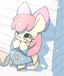 Size: 1826x2164 | Tagged: safe, artist:ccc, apple bloom, earth pony, pony, adorabloom, bipedal, clothes, cute, scarf, snow, snowfall, solo