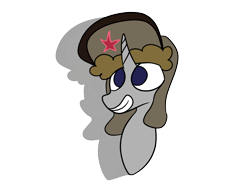 Size: 1600x1200 | Tagged: safe, artist:rafuki, derpibooru import, oc, oc only, oc:ragtime melody, pony, unicorn, emblem, flat colors, hat, shadow, simple background, soviet, transparent background, ushanka