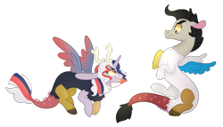 Size: 2577x1470 | Tagged: safe, artist:ashidaii, derpibooru import, oc, oc only, oc:entropy, oc:ophelia, draconequus, hybrid, female, interdimensional siblings, interspecies offspring, male, offspring, parent:discord, parent:princess celestia, parent:twilight sparkle, parents:discolight, parents:dislestia, simple background, transparent background