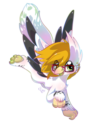 Size: 2480x2927 | Tagged: safe, artist:mangogryph, derpibooru import, oc, oc only, oc:gryphie mango, griffon, blonde, glasses, heart eyes, paws, simple background, solo, transparent background, wingding eyes, wings