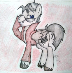 Size: 1280x1294 | Tagged: safe, artist:angelofthewisp, derpibooru import, pegasus, pony, clothes, glasses, ken masters, male, ponified, solo, stallion, traditional art