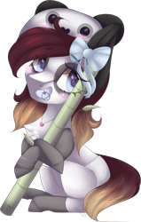 Size: 1346x2122 | Tagged: safe, artist:mauuwde, derpibooru import, oc, oc only, oc:panda, earth pony, pony, bamboo, female, mare, panda hat, simple background, solo, transparent background