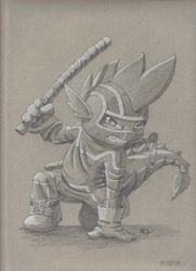 Size: 1024x1411 | Tagged: safe, artist:the-wizard-of-art, spike, dragon, clothes, costume, crossover, eskrima sticks, kick-ass, monochrome, solo