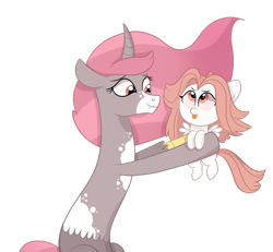 Size: 1024x946 | Tagged: safe, artist:ashidaii, derpibooru import, oc, oc only, oc:accordia, oc:posey, hybrid, pony, baby, baby pony, interspecies offspring, offspring, parent:bulk biceps, parent:discord, parent:fluttershy, parent:princess celestia, parents:dislestia, parents:flutterbulk, simple background, transparent background